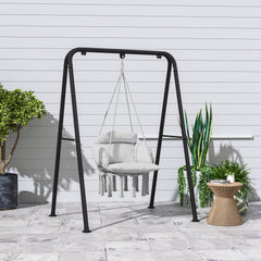 Hammock Swing Chair, Macrame Hanging Chair with Large Cushion, Chain, Steel Frame for Indoor Outdoor Use, Gray