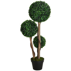Artificial Plant for Home Decor Indoor & Outdoor Fake Plants Artificial Tree in Pot, 3 Ball Boxwood Topiary Tree for Home Office, Living Room Decor, Dark Green