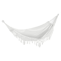 Extra Large Boho Hammock with Macrame Tassel Fringe, Includes Carrying Bag, Indoor Outdoor Tree Hammock, White