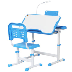 Kids Desk and Chair Set with USB Light, Storage Drawer, Blue
