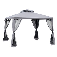 9.6' x 9.6' Patio Gazebo, Outdoor Canopy Shelter with 2-Tier Roof and Netting, Steel Frame for Garden, Lawn, Backyard, and Deck, Gray