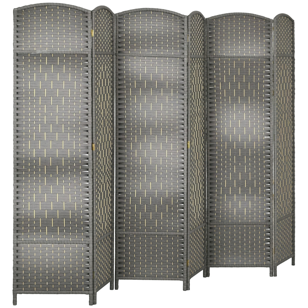 Folding Room Divider Screen 6 Panel 6' Tall Privacy Screen Freestanding Wood Partition for Home Office, Mixed Gray