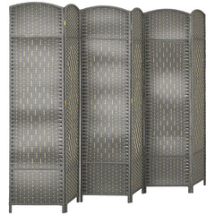 Folding Room Divider Screen 6 Panel 6' Tall Privacy Screen Freestanding Wood Partition for Home Office, Mixed Gray