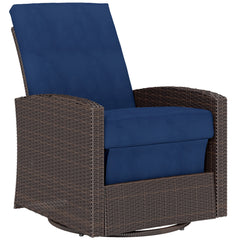 Outdoor Wicker Swivel Recliner Chair, Reclining Backrest, Lifting Footrest, 360° Rotating Basic, Water Resistant Cushions for Patio, Dark Blue