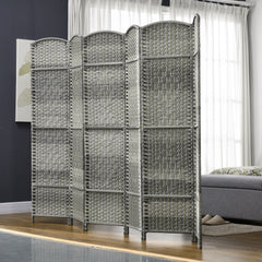 Folding Room Divider Screen 6 Panel 6' Tall Privacy Screen Freestanding Wood Partition for Home Office, Mixed Gray