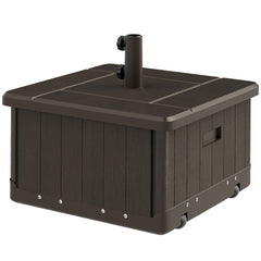 3-in-1 Outdoor Umbrella Base with Wheels and Handles, End Table, Flower Box Planter with Hole, 175 lbs. Capacity, Brown