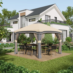 10' x 10' Pop Up Canopy Tent with Netting, Instant Tents for Parties, Height Adjustable, with Wheeled Carry Bag and 4 Sand Bags for Outdoor, Garden, Patio, Beige