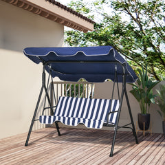 3-Seat Outdoor Patio Swing Chair with Cushion, Steel Frame Stand, Adjustable Tilt Canopy for Patio, Garden, Dark Blue