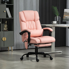 Massage Office Chair with 6 Vibrating Points, High Back Reclining Office Chair with Footrest and Remote, Pink