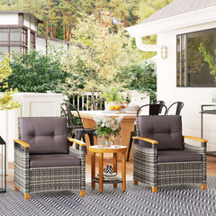 Outdoor Bistro Set Wicker Patio Furniture with Cushions for Porch, Backyard, Garden, Gray