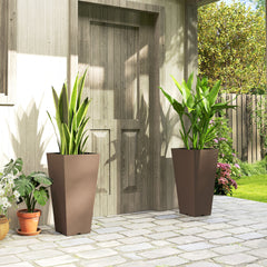 23 Inch Tall Planters for Outdoor Plants, Set of 2 Plastic Flower Pots, for Front Door Patio Garden Use, Brown