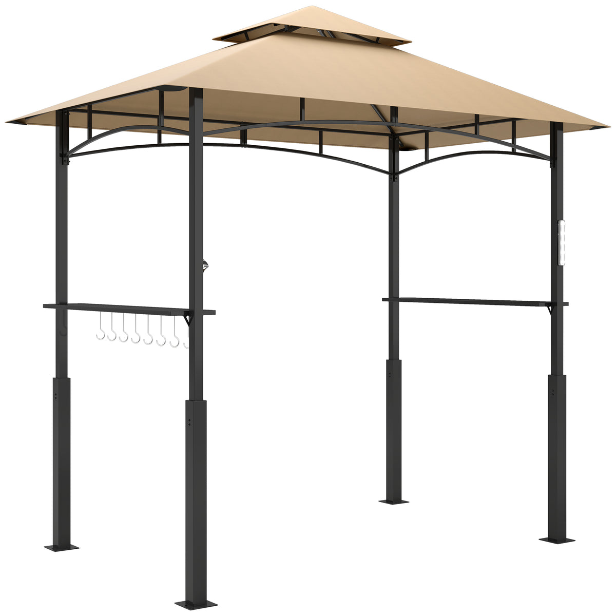 8' x 5' Outdoor Grill Gazebo, Barbecue Gazebo Shelter with LED Light, 2 Side Shelves, Hooks, Bottle Opener, Dark Brown