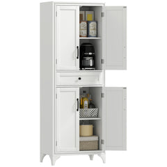 67" 4-Door Kitchen Pantry with Drawer and Adjustable Shelves, White