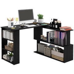 360° Rotating Home Office Desk L Shaped Corner Computer Desk with Storage Shelves, Writing Table Workstation, Black