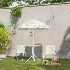 Kids Picnic Table and Chair Set, Outdoor Activity Table with Foldable Chairs, Removable Umbrella for Backyard, White