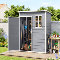 Resin Garden Shed, 5'x3' Outdoor Storage Shed with Lock, Window, Vent, Utility Tool Shed for Backyard, Patio, Gray
