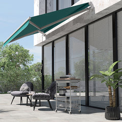 13' x 8' Retractable Awning, Patio Awnings, Sunshade Shelter w/ Manual Crank Handle, UV & Water-Resistant Fabric and Aluminum Frame for Deck, Balcony, Yard, Green