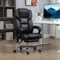6 Point Vibration Massage Office Chair with Heat, PU Leather Computer Chair with Adjustable Height Reclining Back, Black