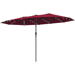 Garden Parasol, Double-Sided Sun Umbrella with LED Solar Lights, Patio Parasol for Outdoor, Wine Red