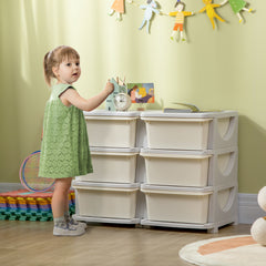 Qaba 3 Tier Kids Storage Unit, Toy Organizers and Storage with 6 Drawer Chest for Kids Bedroom Nursery Kindergarten Living Room for Boys Girls Toddlers, Cream White