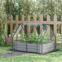4 x 3 x 3ft Raised Garden Bed with Mini Greenhouse, Galvanized Raised Garden Bed with Cover for Herbs and Vegetables, Small Greenhouse for Patio Garden Balcony, Clear and Gray