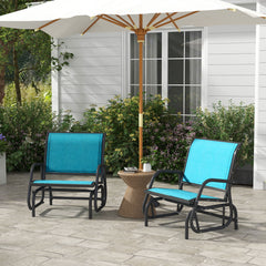 2 Pieces Outdoor Glider Chair, Steel Swing Chai with Curved Armrests for Porch, Garden, Poolside, Balcony, Blue