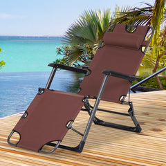 Oxford Fabric Metal Frame Zero Gravity Outdoor Pool Sun Lounger Lounge Chair 120°/180° - Brown