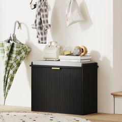 Shoe Storage Bench with Padded Seat Cushion and Flip-Drawer, Entryway Bench, Shoe Cabinet, 24.4x10.2x18.7 Inches, Black