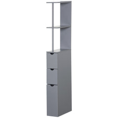 54" Tall Bathroom Storage Cabinet, Freestanding Linen Tower with 2-Tier Shelf and Drawers, Narrow Side Floor Organizer, Grey