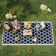 Reversible Outdoor Rug, 9' x 18' Waterproof Plastic Straw Floor Mat, Portable RV Camping Carpet, Large Floor Mat for Backyard, Deck, Picnic, Beach, Blue & White