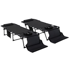 2 Piece Folding Chaise Lounge Pool Chairs with 5-level Reclining Back, Reading Hole, Side Pocket, Black