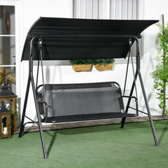 3-Seat Outdoor Patio Swing Chair w/ Cushion, Steel Frame Stand, Adjustable Tilt Canopy for Patio, Garden, Black 1