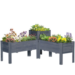 Raised Garden Bed Set of 3, Elevated Wood Planter Box with Legs and Bed Liner for Backyard and Patio to Grow Vegetables, Herbs, Gray