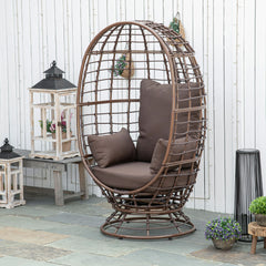 Wicker Egg Chair, 360 Rotating Indoor Outdoor Boho Basket Seat with Cushion and Pillows for Backyard, Porch, Patio, Garden, Handwoven All-Weather PE Rattan, Steel Frame, Brown