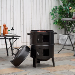 3-in-1 Vertical Charcoal BBQ Smoker Grill with 2 Cooking Areas and Thermometer