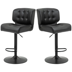 Bar Height Bar Stools Set of 2 with Adjustable Seat, Adjustable Swivel Barstools with Thick Padded Cushion and Metal Footrest for Home Bar, Black