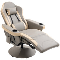 Manual Recliner Armchair PU Leather Lounge Chair w/ Adjustable Leg Rest, 135° Reclining Function, 360° Swivel, Cup Holder and, Storage Pocket