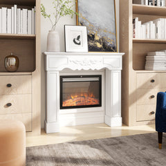Baroque Fireplace Mantel, Freestanding Fireplace Surround with Leg for Electric Fireplaces, 43.3" W x 39.8" H, White