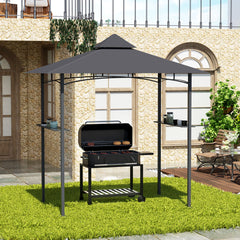 8' x 5' Grill Gazebo with Double Roof, Outdoor BBQ Canopy Gazebo with 2 Side Shelves for Patio Yard Garden Gray