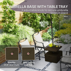 Patio Umbrella Base with Table Tray, Heavy Duty Weighted Umbrella Stand， Wheels Handles, 176lbs，Stand Filling, Brown