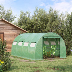 13' x 10' x 6.5' Walk-in Tunnel Greenhouse with 2 Zippered Mesh Doors & 10 Mesh Windows, Upgraded Gardening Plant Hot House with Galvanized Steel Hoops, Green