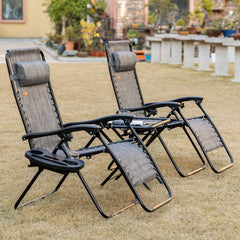 Zero Gravity Chair Set with Side Table, Folding Reclining Chair with Cupholders & Pillows, Adjustable Lounge Chairs for Pool, Backyard, Lawn, Beach, Gray