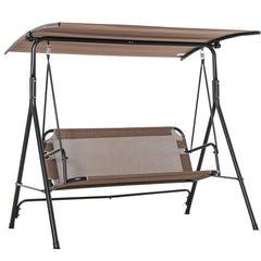 2-Seater Patio Swing Chair, Outdoor Adjustable Canopy Porch Swing with Armrests, Texeline Fabric and Steel Frame, Brown