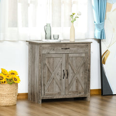 Farmhouse Sideboard Buffet Cabinet, Barn Door Coffee Bar Cabinet with Drawer and Adjustable Shelf for Kitchen, Living Room, Entryway, Gray