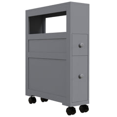 Space Saving Narrow Bathroom Storage Cabinet, Bath Toilet Paper Holder with Drawers and Rolling Wheels, Gray