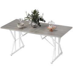 47"-63" Extendable Dining Table for 4-6, Farmhouse Expandable Kitchen Table with Heavy Duty Trestle Base, Gray