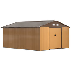 Garden Metal Shed, Storage Shed Utility Storage with Double Locking Doors for Bike, Yard Tools, Yellow
