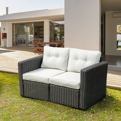 2 Piece Patio Wicker Corner Sofa Set, Outdoor PE Rattan Furniture, with Curved Armrests and Padded Cushions for Balcony, Garden, or Lawn, Beige
