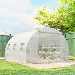 10'x11'x6' Walk-in Tunnel Greenhouse with Shelves, Mesh Door and Windows, Hoop House Greenhouse with PE Cover, White