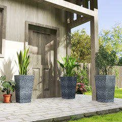 Tall Planters for Outdoor Plants Set of 3, 24 In Taper Planters with Drainage Holes, Rattan Decor Plant Pots for Indoor Outdoor Front Porch Patio Backyard, Gray
